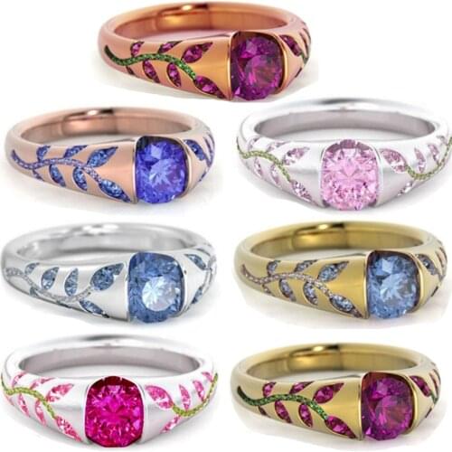 Milangirl Exquisite Leaves Flower Zircon Finger Rings for Women Multicolor Crystal Fashion Elegant Engagement Ring Fine Jewelry