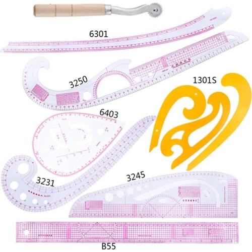 KAOBUY 8PCS Plastic French Curve Measure Pattern Grading Rulers Sewing Ruler Supplies Stick Pattern Design Dressmaking Tailor