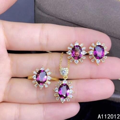 KJJEAXCMY fine jewelry natural garnet 925 sterling silver lovely new girl pendant ring earrings set support test hot selling