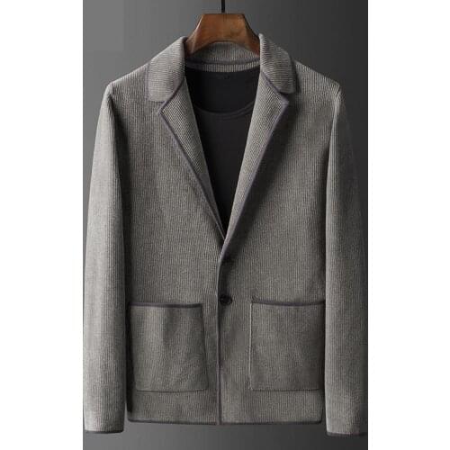 2021 classic Knitted Cardigan Men Autumn Black Blazer Coat Fashion Sweater Suit Single Breasted Casual Plus Size M-4XL