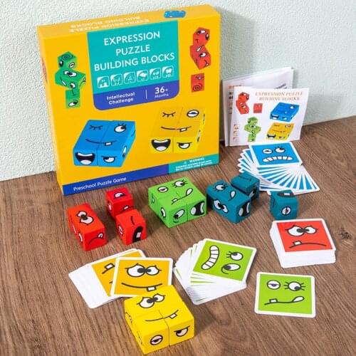 Cartoon Face Changing Cube Building Blocks Childrens Early Education Logic Training Thinking Challenge Level Board Game Toys