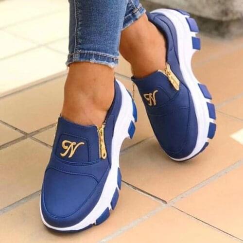 2021 New Chunky Sneakers Women Solid Color Thick Bottom Zipper Walking Womens Shoes Female Breathable Non Slip Platform Shoes