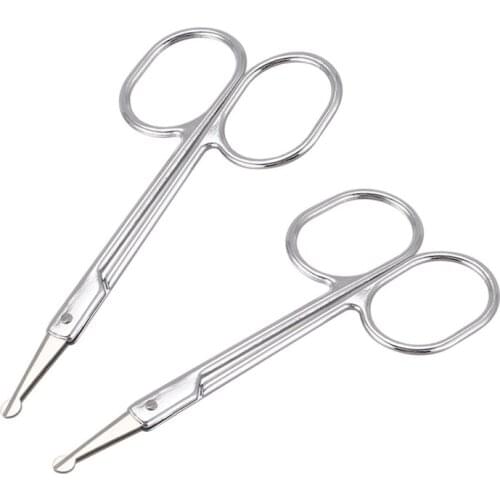 Round Tip Eyebrow Nose Hair Trimming Trimmer Scissors 2 Pcs
