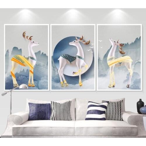 Unframed 3 Pieces/Set Cute Ceramic Deer Modern Painting Canvas Wall Art Decorative For Bedroom Living Room Poster