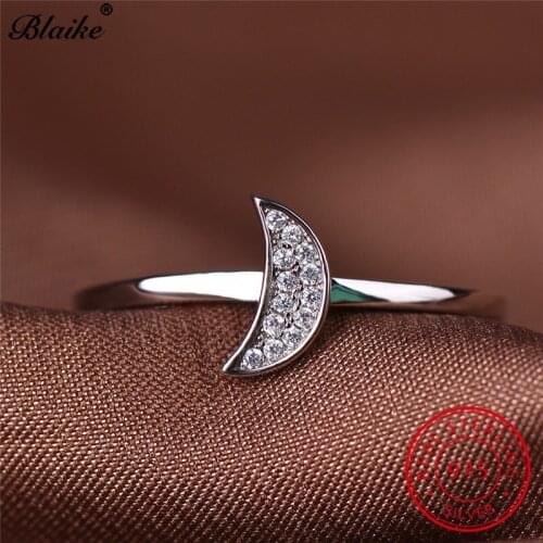 Minimalist Cute Moon Ring 925 Sterling Silver Rings For Women White Zircon Stacking Daily Thin Ring Wedding Bands Fine Jewelry