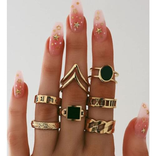 KMVEXO 7PCS/Set Boho Carved Gothic Midi Ring Set For Women 2020 Bohemian Black Geometric Resin Knuckle Rings Pary Beach Jewelry