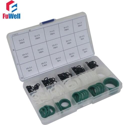 170pcs O Ring Seal Kit 15 Different Sizes NBR VMQ FKM Rubber O-ring Sealing Gasket Assortment Set with Plastic Case