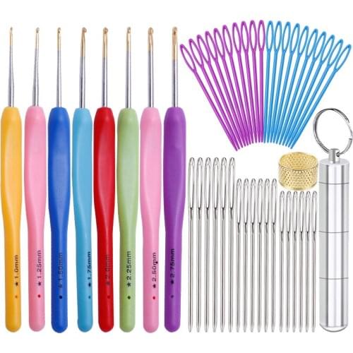 Nonvor 48PCS Crochet Hooks Large Eye Blunt Kits Stitch Knitting Embroidery Thread Needles Hand Sewing Needle Tools Sweater Craft