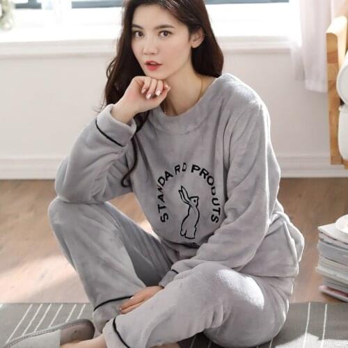 New Womens Pajamas Winter Flannel Pajama Sets 2Pcs Long Sleeve Nightwear Home Clothes For Woman Pyjamas Cartoon Cute Sleepwear
