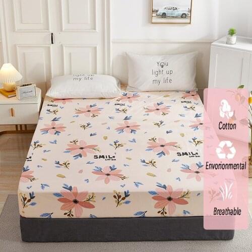 [New product] 1pcs 100%Cotton Printed Fitted Sheet Mattress Cover Four Corners With Elastic Band Bed Sheet