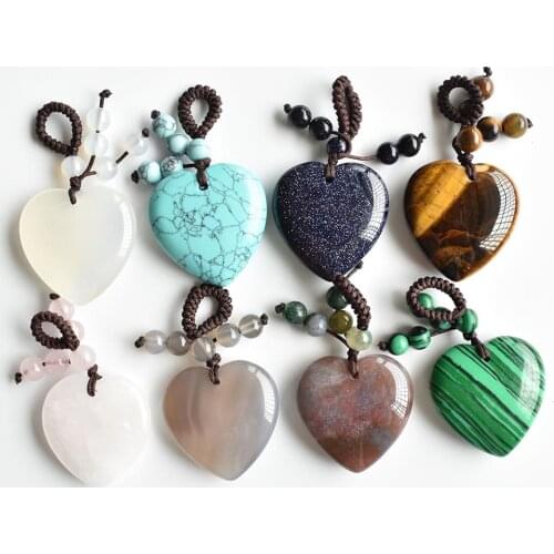 Wholesale 8pcs/lot new fashion high Quality mixed natural stone heart charms pendants 30mm for DIY Handmade jewelry making free