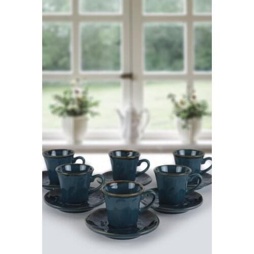 Organic 6-Piece Coffee Set Artistic Navy Blue Kitchen Mother Presentation Tray Storage Bowl Plate Leggings Spice Snack Jug