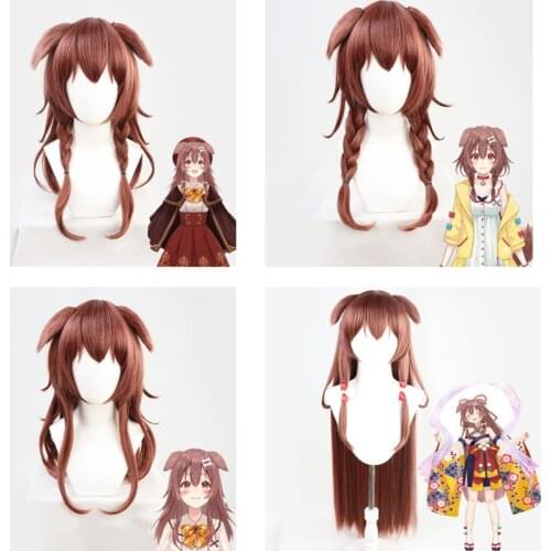 Anime Girls Inugami Korone Cosplay Wigs wigs brown Heat Resistant Cosplay Hair Wig + Wig Cap For Women