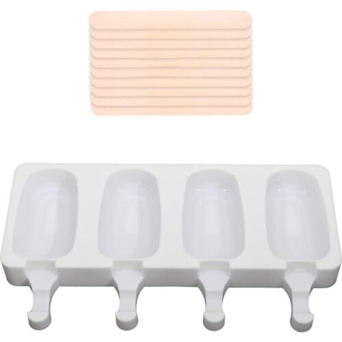 4 Cell Big Size Silicone Ice Cream Mold Popsicle Molds DIY Homemade Dessert Freezer Fruit Juice Ice Pop Maker Mould with Sticks