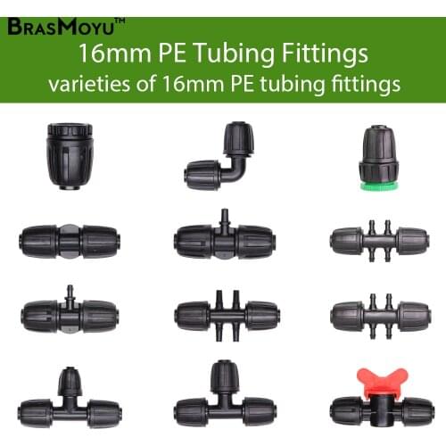 BRASMOYU 16MM PE Connector Garden Irrigation Water Adapter 6-Ways PE Tubing to 8/11mm 4/7mm 3/5mm Micro Hose Connector Joints