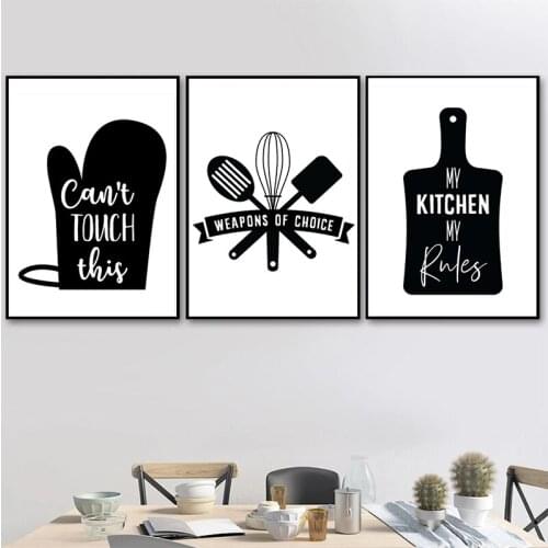 Modern Kitchen Kitchenware Typography Canvas Painting Posters and Prints Black White Wall Art Pictures for Kitchen Decoration