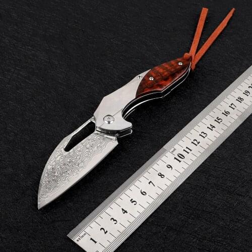 Damascus steel outdoor tactical multifunctional outdoor camping hunting self-defense snake pattern wooden handle folding knife