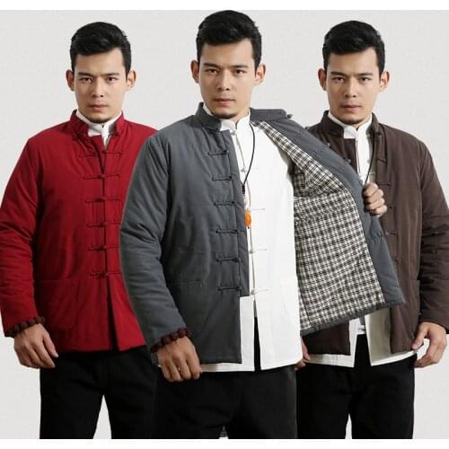 Traditional Chinese Clothes Tang Suit Coat Kung Fu Tai Chi Uniform Male Winter Thick Jacket 100% Cotton Mens Wadded Jacket