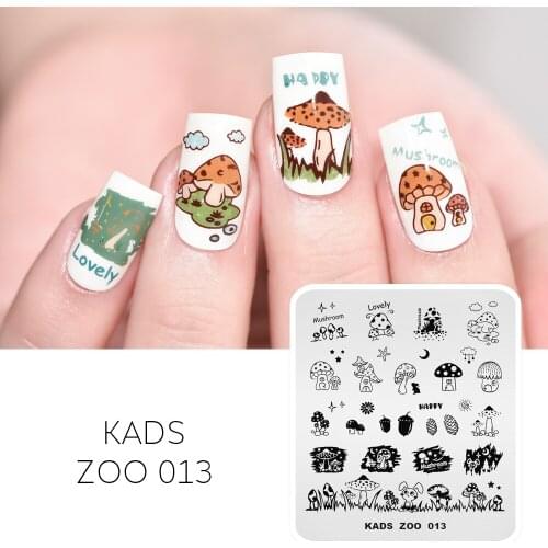 AriesLibra Dreamland Mushroom Stamping for Nails Templates Night Mushroom Hut Image Nail Art Printing Tool Nails Stencil Plate