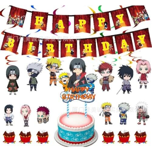 Naruto Theme Childrens Birthday Party Decoration Set Uzumaki Naruto Birthday Flag Cake Flag Flag Latex Balloon Kids Toy Balloon