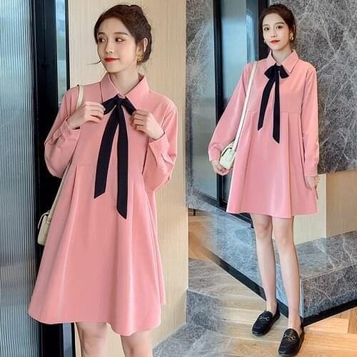 8215# Maternity Clothes Spring Autumn Cotton Long Sleeve Loose Stylish Dress for Pregnant Women Pregnancy Clothes