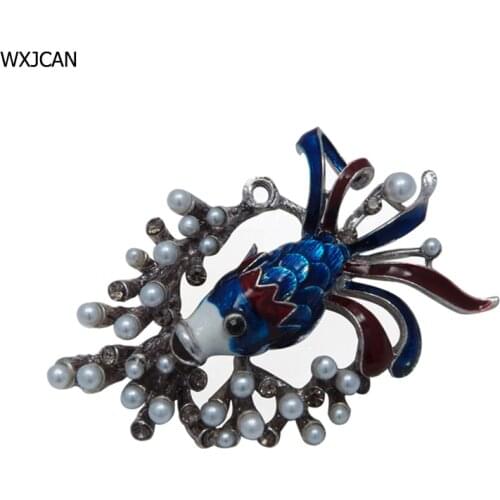 WXJCAN new enamel fish and simulated-pearl brooch pins for women men party accessories gifts Size 60mm*37mm