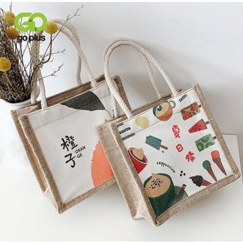 GOPLUS Japanese Canvas Bag Womens Handbag Cute Lunch Bag Durable Bento Pouch SPicnic Outing Fruit Thermal Insulated Tote