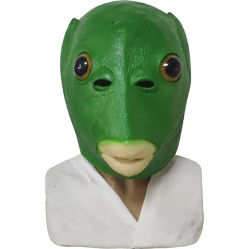 Funny Cosplay Costume Unisex Adult Women Men Carnival Party Green Fish Head Mask Headgear Alien Emulsion Make Fun of Toys Gifts
