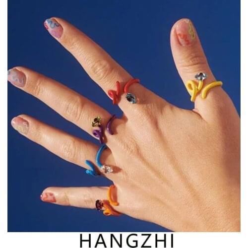 HANGZHI 2021 NEW Trendy Zircon Inlaid Color Drip Glaze Snake Adjustable Rings for Women Girls Party Cool Fashion Jewelry Gifts