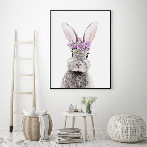 Animal Nordic Posters Floral Rabbit Owl Canvas Painting Nursery Kids Wall Art Print Pictures Children Bedroom Decoration