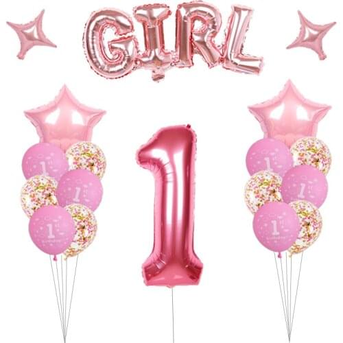 1 year Girl Birthday Pink Foil Balloons Girl First 1st Birthday Party Decorations Baby Shower Baptism Supplies Helium Globos