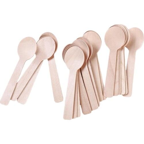 100Pcs Disposable Wooden Spoon Mini Ice Cream Spoon Wood Dessert Scoop Western Wedding Party Tableware Kitchen Accessories Tool
