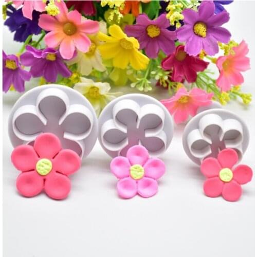 3Pcs/LOT DIY Blossom Flower Cookie Cutter Plunger Cake Fondant Mold Plastic Cake Decorating Tools Baking Accessories