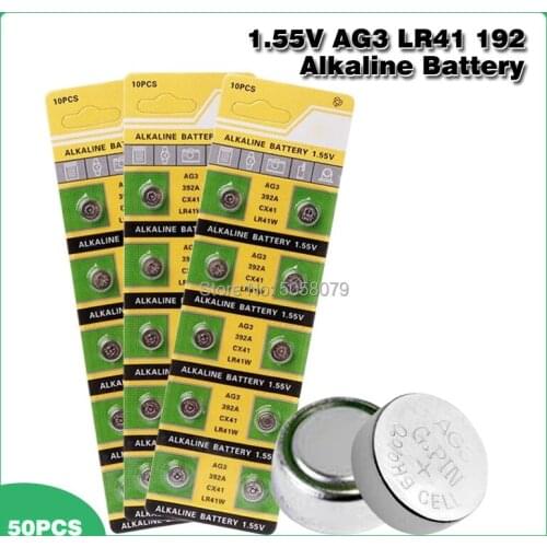 50pcs/pack AG3 LR41 392 Button Batteries SR41 192 Cell Coin Alkaline Battery 1.55V L736 384 SR41SW CX41 For Watch Toys Remote