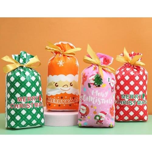 50pcs/lot Orange Christmas Pattern Drawstring Bundle Pocket Plastic Bag Candy Bags Cookies Baked Food Packaging Pattern 15x23cm