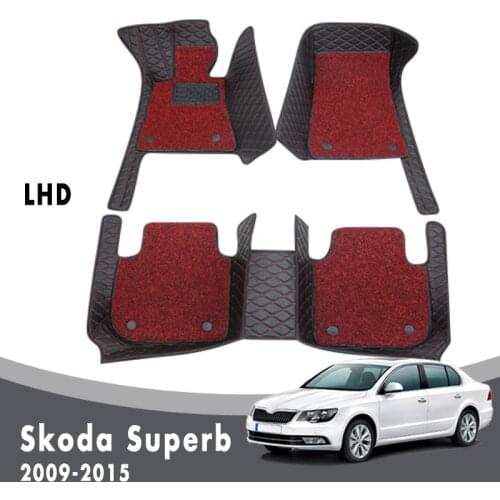 Car Floor Mats For Skoda Superb 2015 2014 2013 2012 2011 2010 2009 Carpets Luxury Double Layer Wire Loop Auto Interior Leather