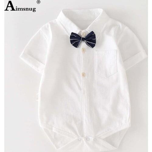 Boys Rompers Kids Clothes Spliced Buttons Party Bodysuits European Style 2021 Summer Children Toddler Formal Bow Playsuits