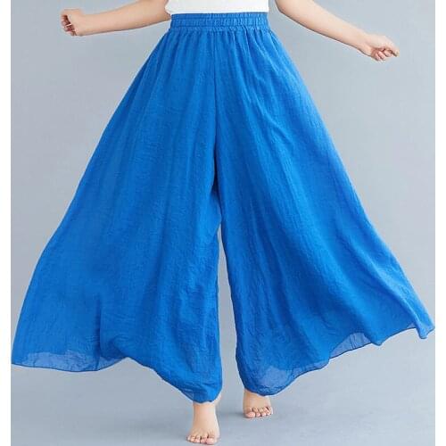 Candy Colors Cotton Linen Ladies Casual Pants Elastic High Waist Thin Vintage Wide Leg Pants Women Loose Boho Sweatpants