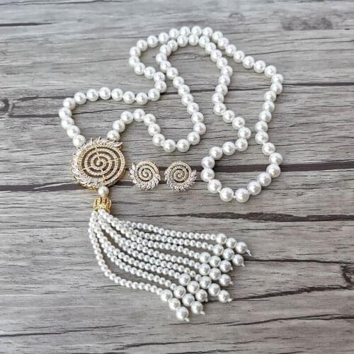 1set Necklace set CZ Micro pave Connector charm Pendant,Natural Shell Beads Chain tassels Women Handmade Jewelry Making