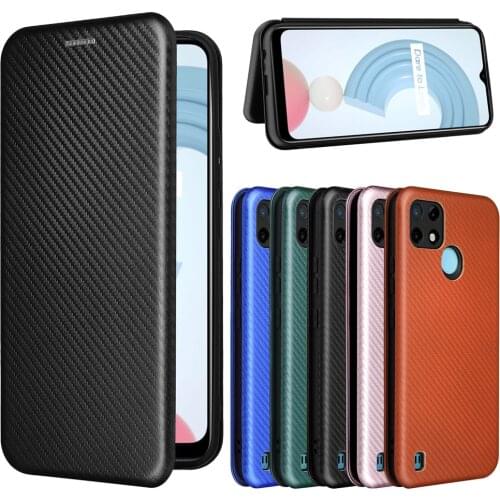 For OPPO Realme C21Y Case Luxury Flip Carbon Fiber Skin Magnetic Adsorption Case For OPPO Realme C21Y C21 Y RealmeC21Y Phone Bag