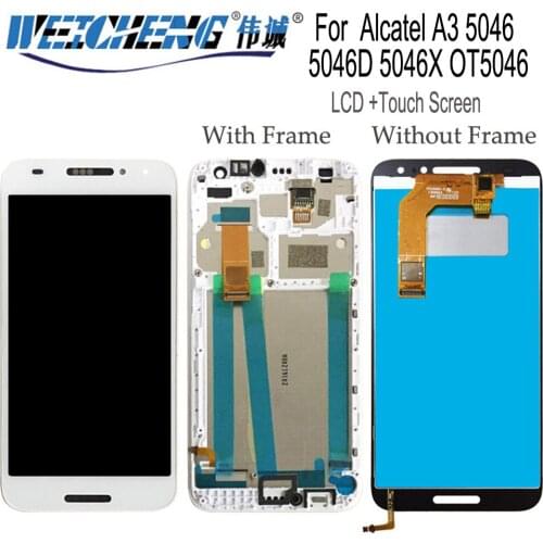 For Alcatel A3 A 3 5046 5046D 5046X OT5046 LCD Display Touch Screen Assembly With Frame for 5046d LCD