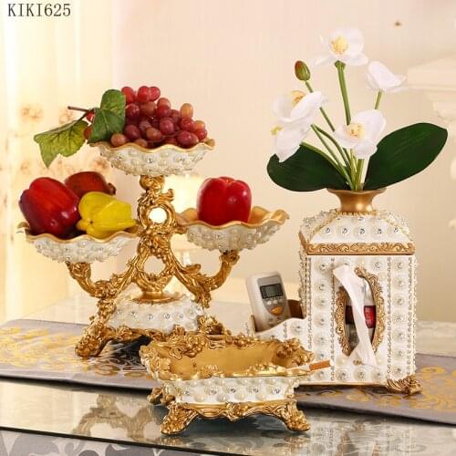 European Resin Golden Divided Grid Fruit Plate Palace Diamond-studded Dessert Candy Plate Living Room Coffee Table Decoration