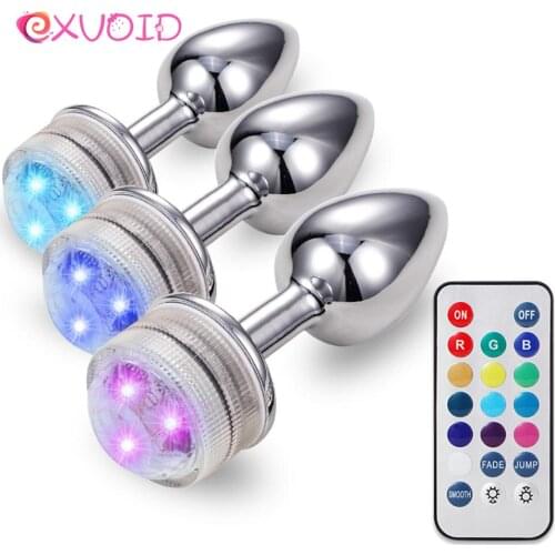 EXVOID Metal Anal Plug Dilator Bead Remote Control Color Changing LED Light Sex Toy Color Masturbation Tool Sex Toy for women