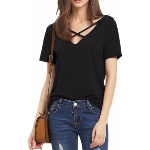 ZSIIBO NVTX57 Summer T Shirt Women Short Sleeve V Neck Bandage TShirt Casual Sexy Women T Shirt Camisetas Feminina Lady Tops