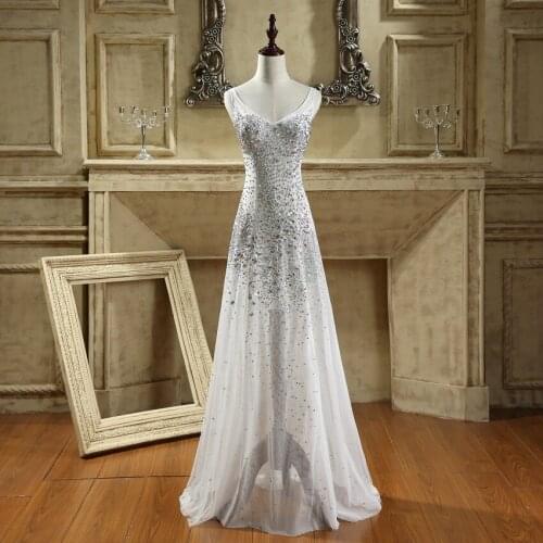 ILoveWedding Mermaid Prom Dresses Formal Tulle V-Neck Crystal Beading Zipper Floor Length Party Bridal Gowns CY005
