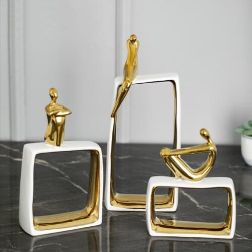 Classic modern art people poses ceramic decorative sculpture Golden abstract home desktop ornaments