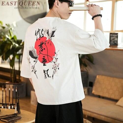 Chinese Shirt Men Plus Size Japanese Streetwear Hiphop Kimonos T Shirt Short Sleeve Print Vintage Oriental Style Clothing KK2847