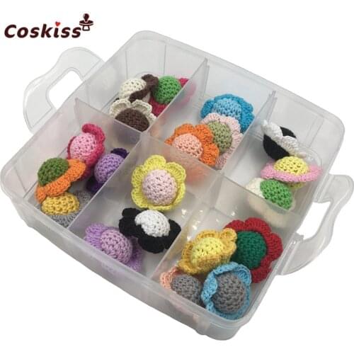 DIY Nursing Combination boxed Crochet flower Coloured Melange beads Wooden crochet cotton beads baby necklace teether accessorie