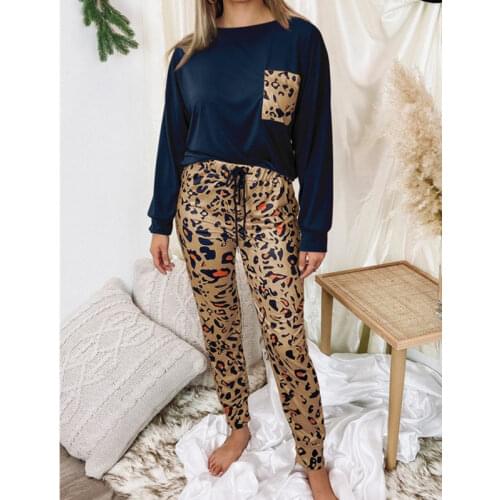 Leopard Long Pants Warm Winter Streetwear Loose Top Lady Sets Outfits 3XL Plus Size 2021 Casual Two Pieces Women Sets G2368