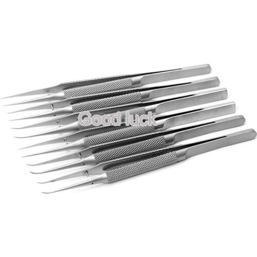 11cm Stainless Steel Round Handle Micro Tweezers Eyelid Tweezers Tooth Platform Ophthalmic Instruments Surgery Tools